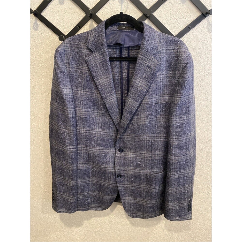 Vince Unstructured Wool Linen Sport Coat Mens 44L Plaid Blazer Jacket
